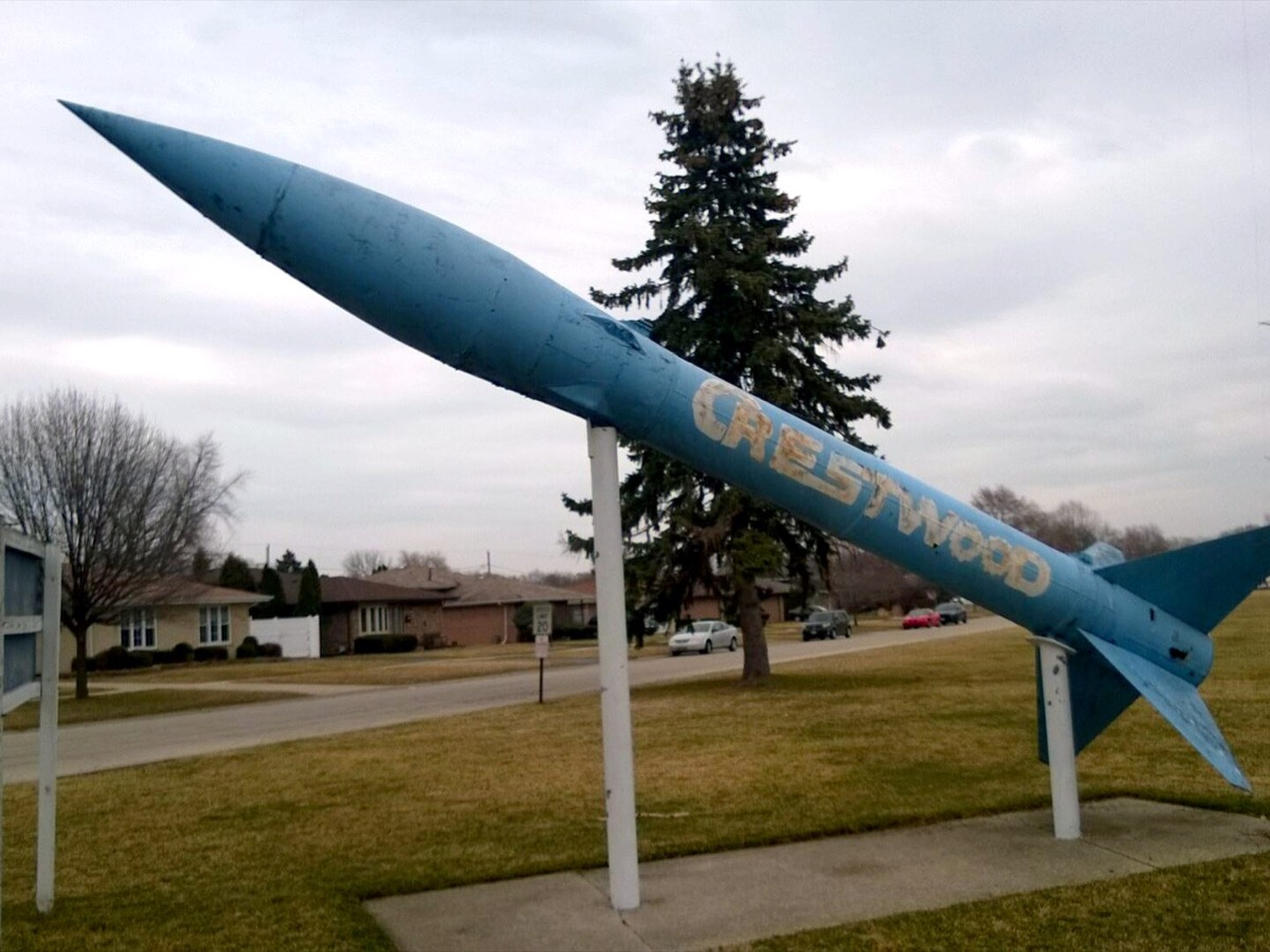The missile landmark in a park in Crestwood, Illinois. Photo: Cary91, CC BY-SA 4.0, via Wikimedia Commons.