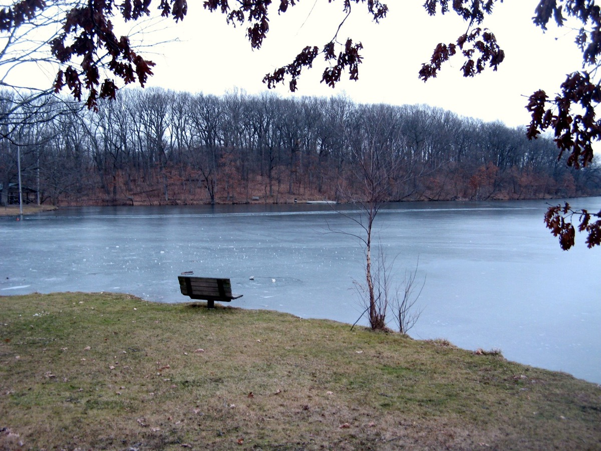 The lake at Rogers-Lakewood Park in Valparaiso, Indiana. Photo: hakkun, CC BY-SA 3.0, via Wikimedia Commons.